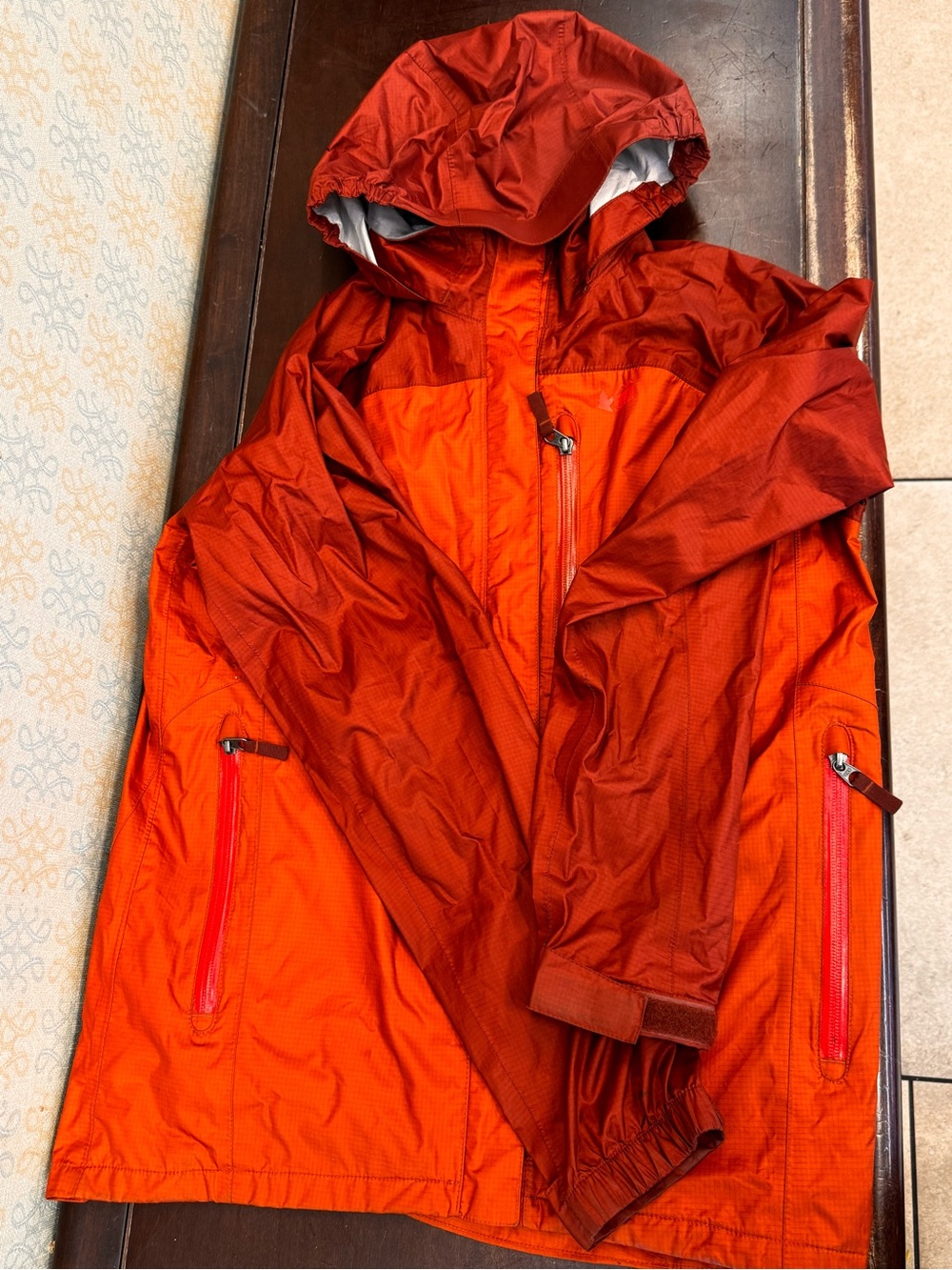REI 2- Tone Orange Youth Hooded Rain Jacket